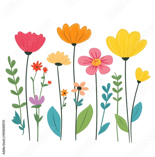 Wallpaper Mural "Colorful Wildflowers Illustration – Hand-Drawn Spring Floral Clipart on White Background" Torontodigital.ca