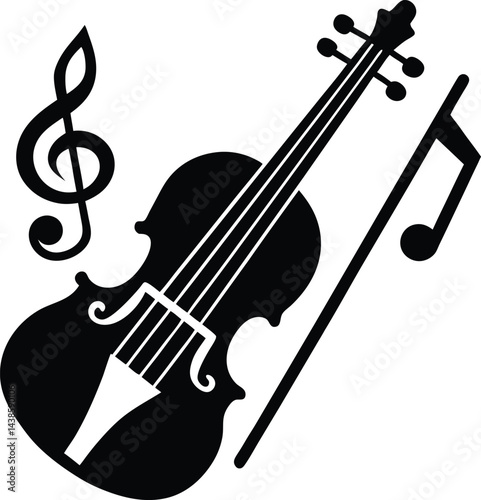 flat violin and music notes icon on white