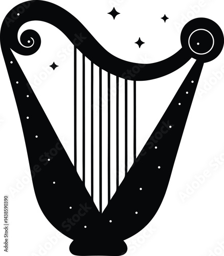 floating enchanted harp with golden strings