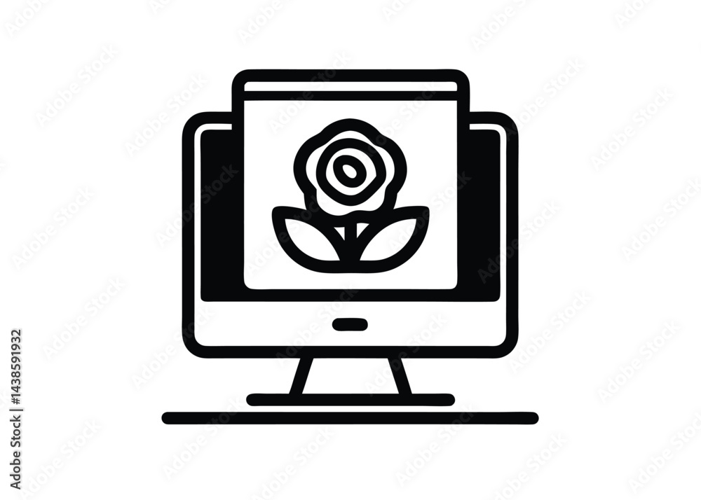 Black Outline Computer With Rose Clipart Black Outline Computer With Rose Clipart