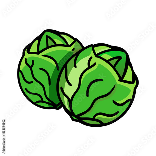 Two cartoon brussels sprouts illustration for healthy eating vegetarian diet and cooking recipes ideas