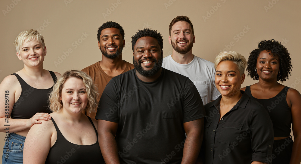 Obraz premium Diverse group of friends smiling joyfully against a neutral background 