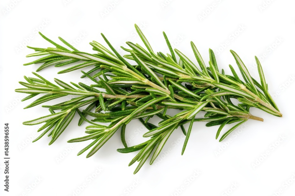Fototapeta premium Fresh rosemary sprig vibrant green herb culinary delight aromatic leaves bright image clean white background close up view healthy food