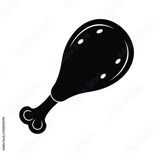 Black silhouette of crispy fried chicken leg on a white background
