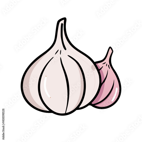 Garlic bulbs illustration, cooking ingredient, healthy food, flavor enhancer, pungent spice