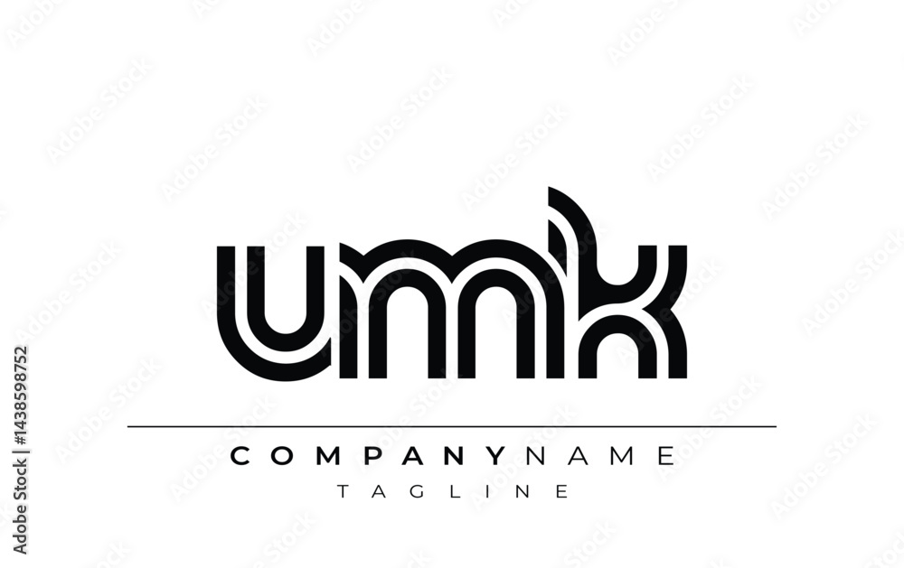 Fototapeta premium UMK Creative Unique Modern Letter Logo Design. Stylized logo featuring a unique letter design, presenting abstract minimalist aesthetics and modern appeal.