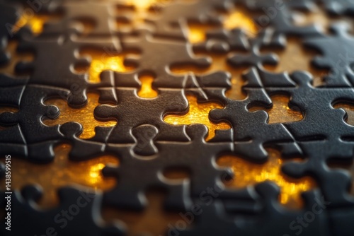 Macro view of incomplete puzzle with one missing piece