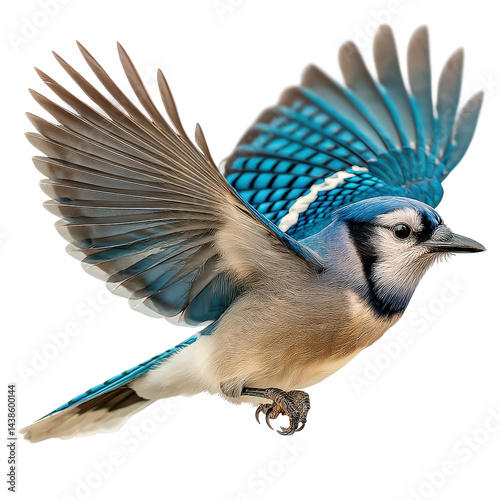 Blue Jay in Flight Isolated on Transparent Background.