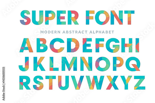 Modern abstract font design showcasing colorful letters with geometric patterns in a vibrant arrangement