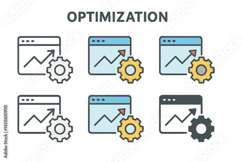 Concepts of web optimization with graphs and gears illustrating growth and performance enhancement in digital spaces
