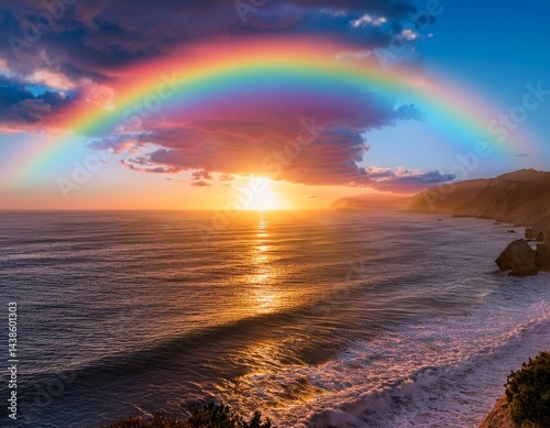 sunrise over the sea with rainbows