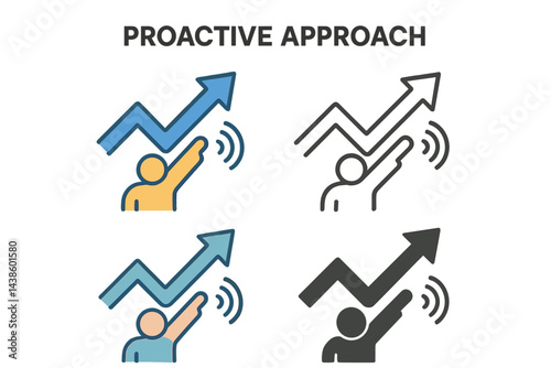 Visual representation of proactive approach in business with upward trends and engaged figures in various colors
