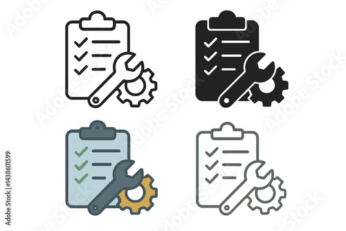 Various checklist icons with a wrench and gear symbolizing tasks and maintenance activities