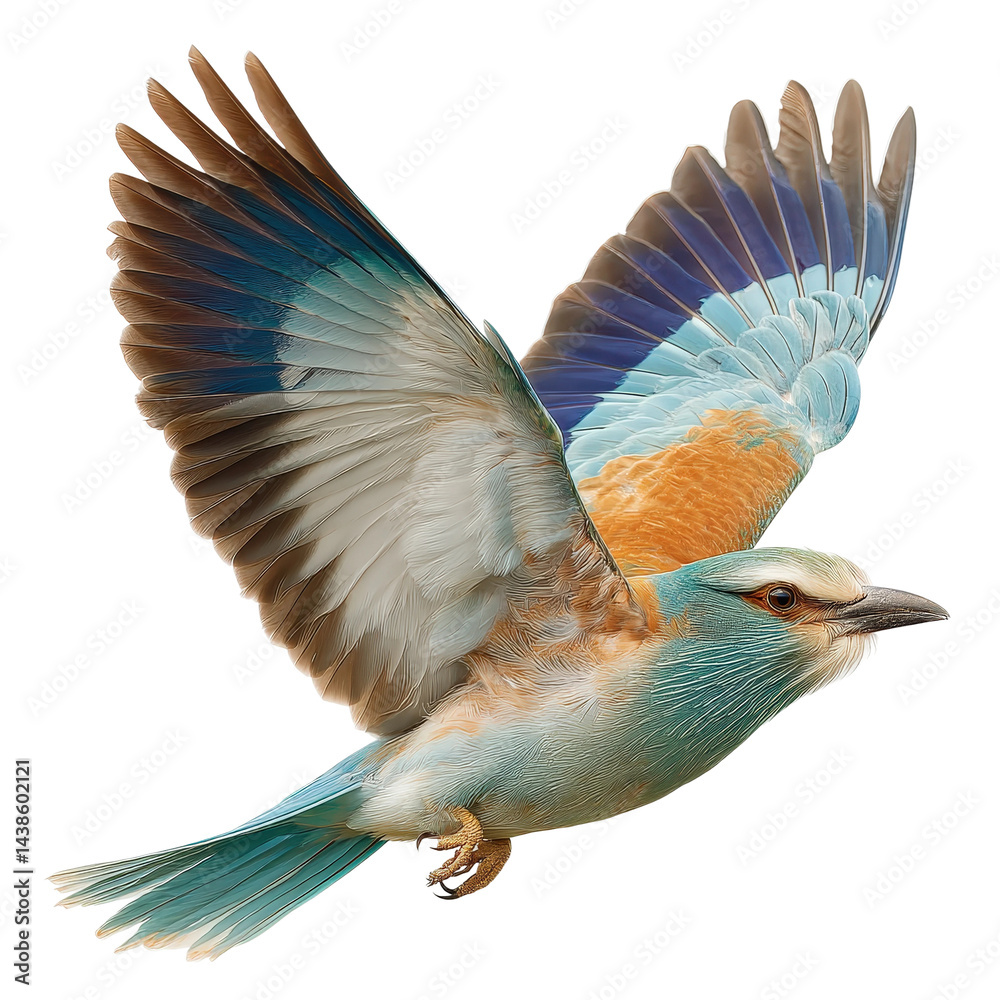 Obraz premium Isolated Roller Bird in Flight on Transparent Background