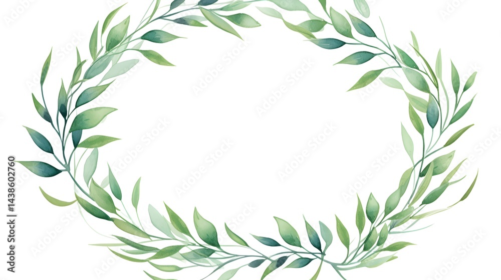 Circular green leaves frame on white background for creative designs Circular green leaves frame on white background for creative designs