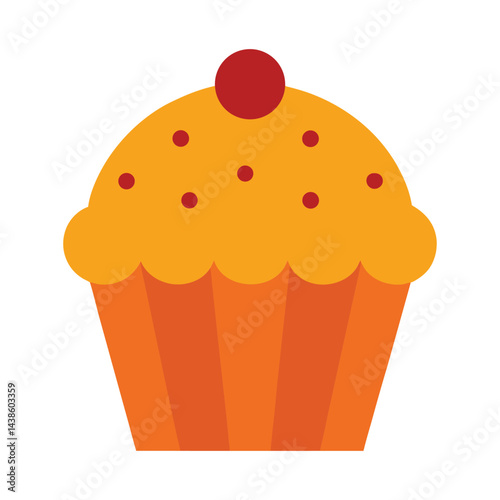 Delicious cupcake illustration with cherry topping and sprinkles on white background
