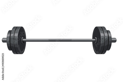 Weightlifting barbell with weights ready for workout session at gym during morning hours