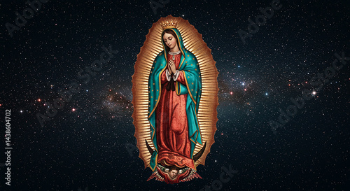 Our lady of guadalupe praying in space with stars