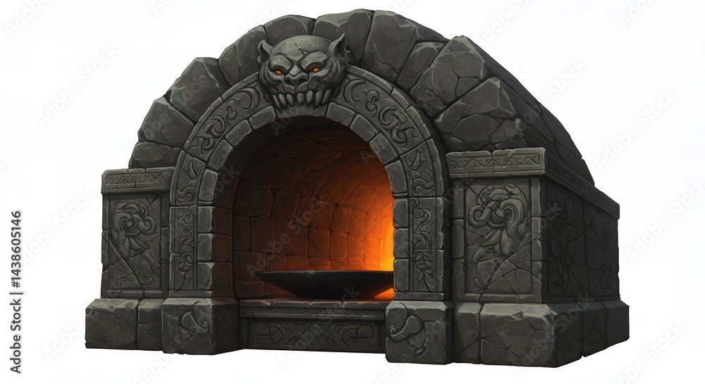 Fototapeta premium Fantasy stone fireplace with gargoyle design