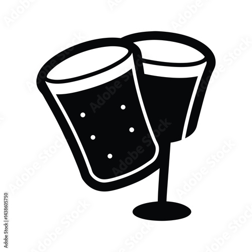 Two wine glasses clinking toast celebration party in black and white illustration