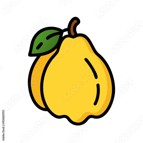 Illustration of yellow quince fruit with green leaf healthy eating quince fruit benefits quince tree quince jam