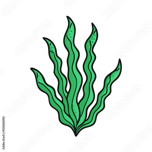 Cartoon seaweed kelp marine plant vector illustration underwater ocean sea life drawing algae, 90 characters