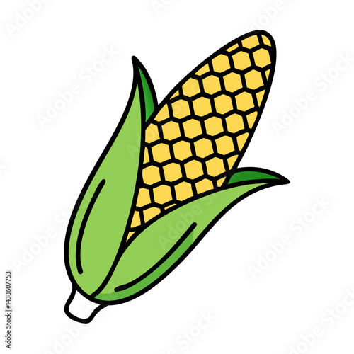 Illustration of fresh corn on the cob for healthy eating and farm market produce concept
