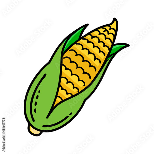 Isolated cartoon corn cob vector illustration, sweetcorn maize drawing for agriculture design