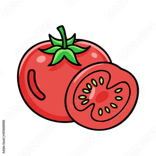Tomato vector illustration of fresh tomatoes and tomato slice for healthy eating and cooking