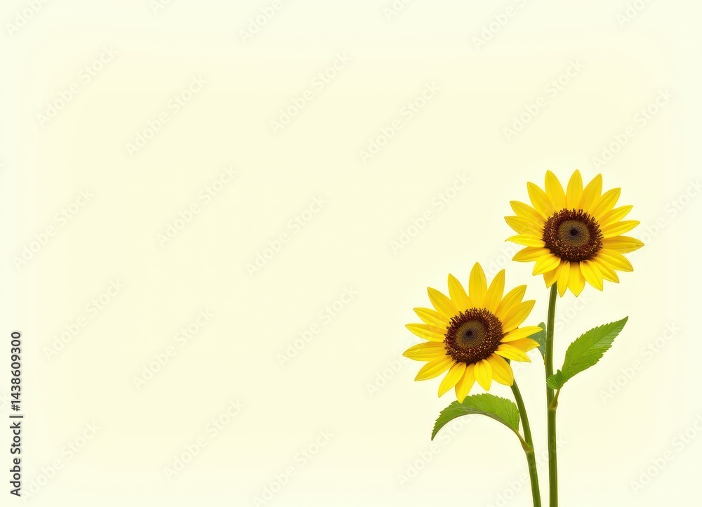 Fototapeta premium Two Sunflowers on a Beige Background: A Summer Delight