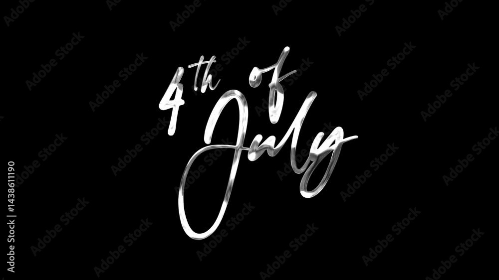 4th of July text animation in silver, suitable for patriotic holiday designs, Independence Day themed projects, festive celebrations, USA pride. 4th of July text animation in silver, suitable for patriotic holiday designs, Independence Day themed projects, festive celebrations, USA pride.