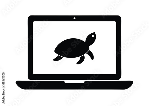 Turtle Icon On Vintage Laptop Screen