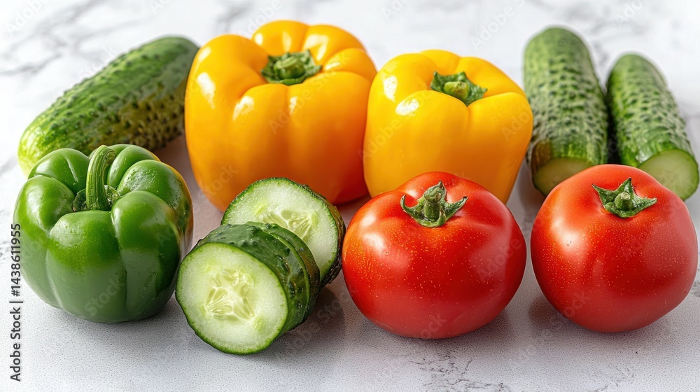 Fresh assorted vegetables on a marble surface Fresh assorted vegetables on a marble surface