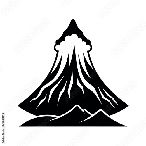 silhouette vector outline of a volcano white background