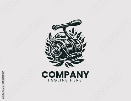 Detailed Sketch of Spinning Fishing Reel Vector Logo Design, Intricate Sketch Spinning Fishing Reel Logo