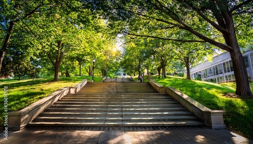 alley with stairs in park in the campus of penn state university in summer sunny day state college pennsylvania