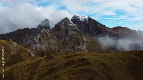 aerial view of a mountains with fog