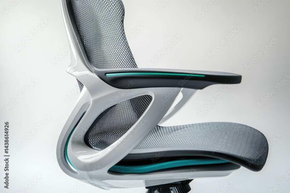 Modern ergonomic office chair with mesh back and teal accents, designed for comfort and support. Modern ergonomic office chair with mesh back and teal accents, designed for comfort and support.