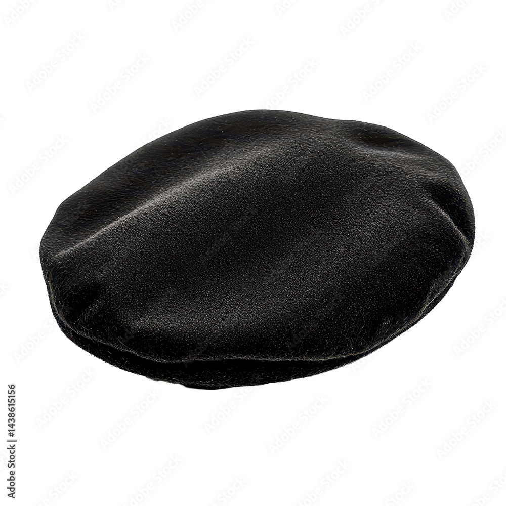 Stylish black beret resting on a flat surface during a casual fashion display in an urban setting Stylish black beret resting on a flat surface during a casual fashion display in an urban setting