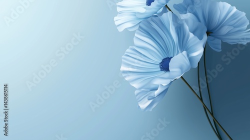 Minimalist Blue Flowers on Soft Gradient Background – Elegant Floral Composition with Delicate Petals and Negative Space