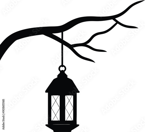 vector lantern hanging on tree branch 