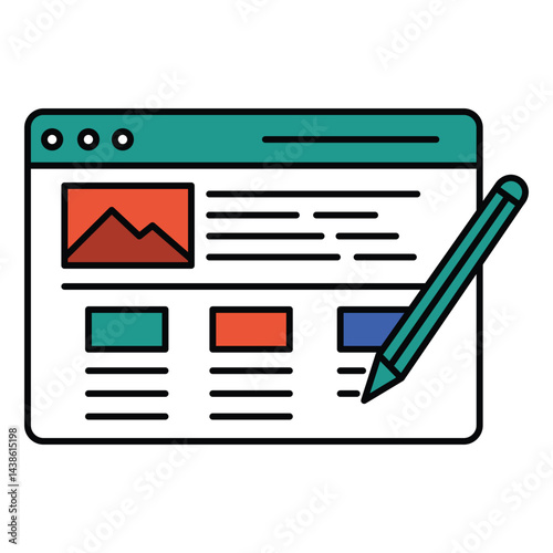 Content Optimization Vector Icon Depicting SEO Analysis, Content Improvement, and Website Traffic Growth