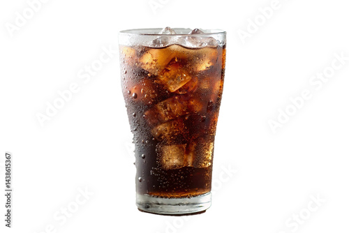 glass of cola with ice isolated on white background