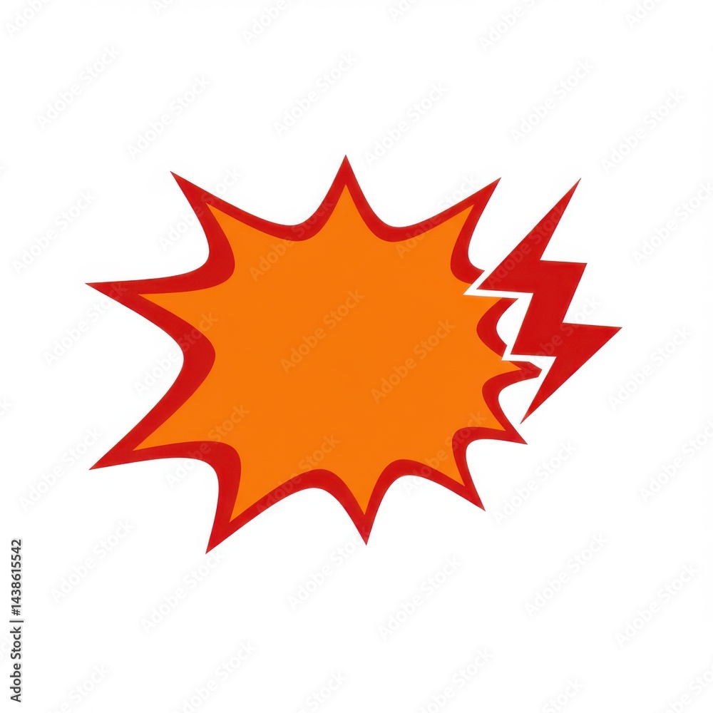 Orange burst with red outline and lightning bolt graphic Orange burst with red outline and lightning bolt graphic