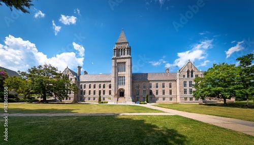 the old main building on the campus of penn state university in summer sunny day state college pennsylvania
