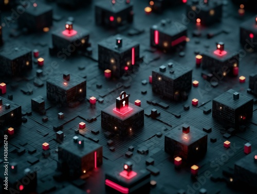Cybersecurity Concept with Digital Lock and Neon Data