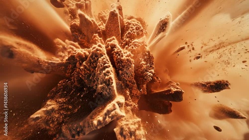 Explosive burst of earth particles in dynamic motion