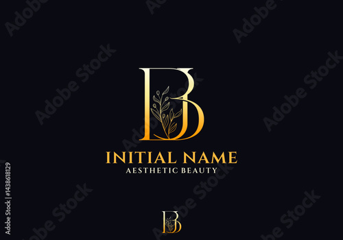 Letter BJ Beauty Logo with Flourish Ornament Luxury