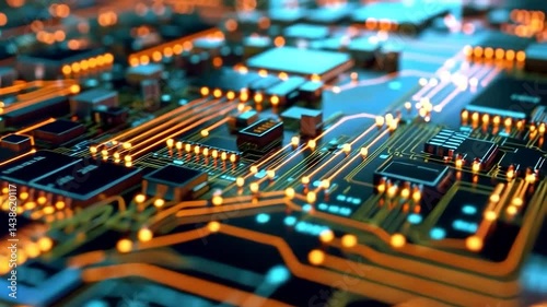 Glowing Circuit Board with Pulsing Electric Energy in 4K Resolution