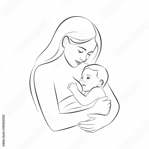 Mother and baby. Mother breastfeeding her baby. Mother and newborn baby isolated on white background. Vector illustration EPS 10